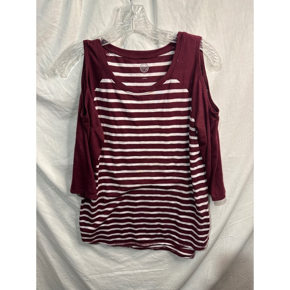 SO Authentic Heritage Burgundy White Stripe Cold Shoulder Top Relaxed Fit Size L